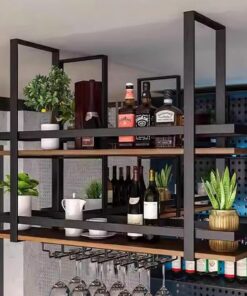 Étagères flottantes, étagère de Plafond pour Pots de Fleurs, étagères de décoration suspendues - Porte-Bouteilles de vin pour Bar, Restaurants, Cuisine, Support de casseroles (80 x 30 x 80 c