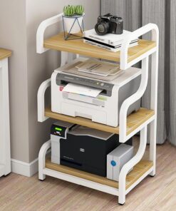 Meuble Hi FI À 3 Niveaux, Meuble Rack Audio, Rack Audio Ouverte, Meuble Audio Vidéo, Support Multimédia AV for Bureau À Domicile, Centre De Divertissement d'angle(White+Wood)