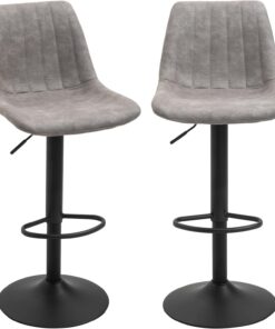 HOMCOM Lot de 2 Tabourets de Bar Tabouret Haut Vintage Réglable Gris | Pivotant, avec Repose-Pied