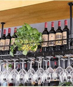 MObyat Casier à vin Suspendu au Plafond avec Support en Verre, pour Les Amateurs de vin, Meubles de Bar et Porte-vin, Supports à Verres à Pied, Support de Bouteille de vin Suspendu au pla