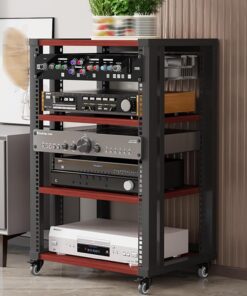 Meuble Audio Vidéo, Meuble stéréo avec poulies silencieuses, Meuble Rack Audio avec étagères réglables, for la Vie de Divertissement/Les Jeux(21.4x32.2/54.5x82cm)