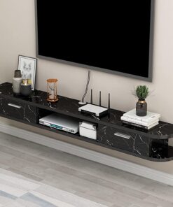 Meuble TV Meuble TV Flottant Étagère TV Murale Centre de Divertissement, Armoire TV Flottante pour Unité de Rangement Console Audio/Vidéo Boîte de Câble Console Multimédia (Couleur : Gris, T