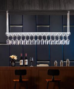 Étagère de Rangement Flottante en métal Blanc pour Bar de Plafond, étagère de présentation pour Organisateur de vin Rouge à l'envers (60 x 35 cm)