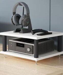 Meuble Hi Fi Ouvert, Meuble Rack Audio avec Clous Amortisseurs, Meuble Stéréo avec Cadre en Acier, Meuble de Rangement Vidéo, pour Composants Stéréo de Divertissement(Wit,2 tier 40x35x22CM)