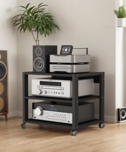 Armoire stéréo AV Media Tower, support audio sur pied à 3/4/5 niveaux, support pour lecteur de disque CD DVD, étagère de rangement d'angle mobile avec roulettes pour cinéma maison, noir (3 n