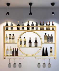 Porte-Bouteilles de vin en métal, Support Mural pour Bar, Armoire, Support Mural et Support en Verre, étagères Noires pour Petit-déjeuner, pour Bouteilles d'alcool (Taille : 100 x