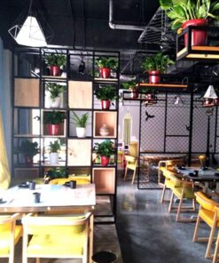 Étagère Flottante montée au Plafond, casiers à vin Suspendus, Support de Pot de Fleurs avec cloison en Bois et Cadre en Fer pour Bar café Cuisine (100 x 25 x 15 cm)