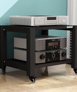 Meuble Rack Audio, Meuble Stéréo Mobile, Étagère Réglable en Hauteur, Meuble Hi FI avec roulettes, Cadre en Métal, Petit Meuble TV, Étagère AV(Nero,2 Tier 60x50x40CM)