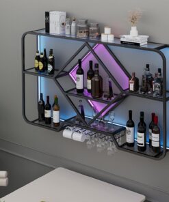 Casier à vin Mural pour Cuisine avec Support pour Verre à vin - Meubles de Bar pour la Maison, Armoire à Liqueur, étagères de Bar pour Le Stockage et la présentation du vin