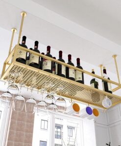 Porte-Verre à vin Suspendu Porte-Bouteilles | Porte-Bouteille de vin Vintage | Décoration de Plafond pour Bars, Restaurants, Cuisines Porte Verres à Pied, Hauteur et Largeur Réglab