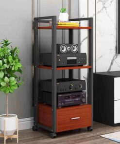 Meuble multimédia HiFi à 3/4 niveaux avec tiroir – Étagère audio AV pour lecteur de disques