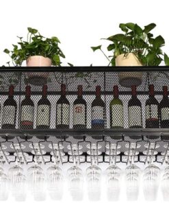 Étagère à vin à 2 niveaux en métal et fer, support pour bouteilles, verres à pied, présentoir, étagères de rangement, décoration florale suspendue, application pour bar, maison, cuisine (noi