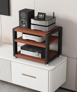 Meuble Hifi,Meubles pour Audio/Vidéo,Support d’Imprimante à 3/4 Niveaux,Armoire de Stockage Multimédia,Meuble pour Scanner,Étagère À Disques en Bois,pour Lecteurs DVD/Consoles de Jeux(Black+Teak,40X35