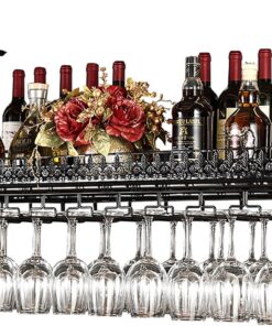 Étagère à vin suspendue à hauteur réglable, style industriel vintage, étagère flottante pour bar, support pour bouteilles de vin fixé au plafond, étagère de rangement décorative, support pou
