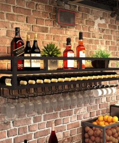 Armoire à vin Murale à LED avec étagères flottantes - Unité de Bar - Organisateur de Cuisine pour Bar à Domicile - Étagère de Rangement multifonctionnelle - Présentoir de Rangement