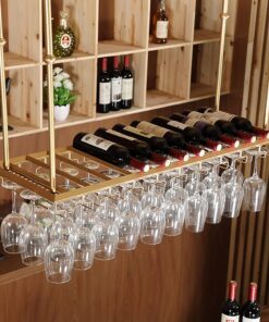 Casier à vin de Plafond, Support pour Verres à vin, casiers à vin industriels rustiques, Support Mural pour Bouteilles et Verres, pour Bars, Restaurants, Cuisines, doré