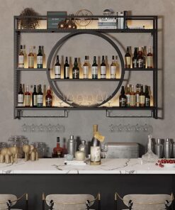 Casiers à vin muraux Modernes, casier à vin de Bar, Noir, Support de Rangement Mural pour Verres à Pied à Champagne, Porte-Bouteilles en Fer Multifonctionnel, étagères de Bar pour