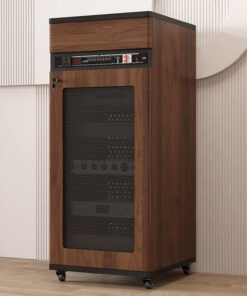 Meuble Hi FI, avec étagères et roulettes réglables, Meuble stéréo Respirant Double Face, Meuble Rack Audio de théâtre Professionnelle, Rack Audio avec Barre en U(Brown)