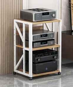 YVYKFZD Meuble HiFi AV à 3/4/5 niveaux, Meuble Rack Audio armoire de composants mobile, Meuble Audio Vidéo ouverte avec étagères réglables, grande Meuble stéréo multimédia(Color:Light walnut,Size:3Tie