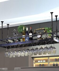 Casier à Verres à vin au Plafond, casier à vin Suspendu, Armoire à vin Suspendue réglable en Hauteur de 11,8 à 23,6 Pouces, Porte-Bouteille de vin Noir Parfait pour Bar et cuisine/80 cm/31,5