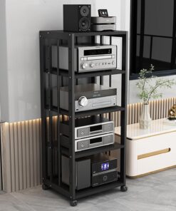Support Audio Et Vidéo À 5 Niveaux,meuble hifi,Support Multimédia Audio Et Vidéo D'angle For TV,meuble chaine hifi Rangement Audio Et Vidéo For Bureau À Domicile,meuble chaine hifi roulette(D)