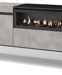 Skraut Home | Meuble TV | Banc Télé | Grand Espace de Rangement | 200x45x35cm | pour Les TV jusqu'à 80" | Cheminée électrique | Suspendu, Mural | Style Moderne | Ciment