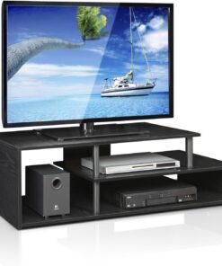 ZXLIHS ECON Meuble TV, Centre de Divertissement Bas, Console TV pour téléviseur jusqu'à 46 Pouces, pour Salon, Chambre à Coucher, Blackwood