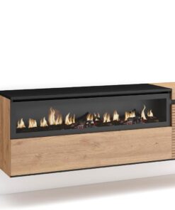 Skraut Home | Meuble TV | Banc Télé | Grand Espace de Rangement | 150x45x35cm | pour Les TV jusqu'à 65" | Cheminée électrique | Suspendu, Mural | Style Moderne | Chêne