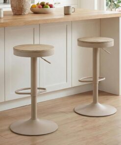 Kidol & Shellder Lot de 2 Tabourets de Bar Kaki en Bois Massif, Tabouret de Bar Réglable en Hauteur, Pivotant 360°, Style Industriel, Tabouret Bar sans Dossier pour Îlot Cuisine