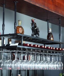 Étagère à vin pour comptoir de Bar, Porte-Bouteilles à Suspendre, décoration à l'envers pour Restaurant et Bar, étagère de Rangement pour vin, Armoire Murale en Fer pour gobelet CR