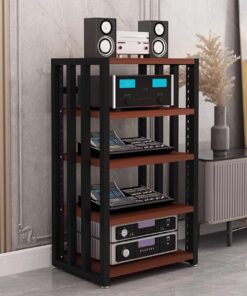 Meuble Rangement Salon, Meuble Etagere Rangement, Support de Stockage Audio, Support de Rangement Audio Antidérapant pour Lecteur DVD 55 * 50 * 96cm 2 Couleurs(Brown+Black)