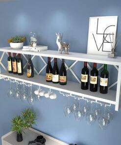 Casier à vin Mural Rustique avec Support en Verre et étagère Présentoir de Rangement Industriel en métal pour Bar, Cuisine, Salle à Manger, étagères à vin flottantes pour Bouteille