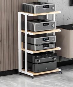 Meuble chaine hifi meubles pour,meuble chaine hifi Support De Stockage De Composants Audio Multicouche,meuble CD porte-disques vinyle,Support Multimédia Avec Roulettes,étagère porte-CD(White-B,50x40x1