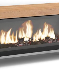 Skraut Home | Meuble TV | Banc Télé | Grand Espace de Rangement | 160 | pour Les TV jusqu'à 65" | Cheminée électrique XXL | Design Industriel | Style Moderne | Chêne