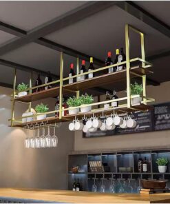 Casier à vin Mural élégant avec Support pour Verres et étagères flottantes pour Bar à Domicile ou Restaurant Design Moderne en métal