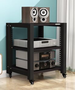 Support Audio, Support multimédia à Plusieurs Niveaux, étagère d'angle, Support Audio/vidéo, Armoire à Composants stéréo, étagères de Rangement en Bois à Cadre Ouvert réglables pour Salon, s