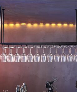 Casier à vin Noir Porte-Verres à Pied Suspendu Industriel Porte-Bouteilles de vin en métal au Plafond, étagère de Rangement en Verre à vin pour Bar de Cuisine, Hauteur réglable (Taille : 100x35cm)