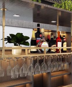 Casier à vin de Plafond en métal, Hauteur réglable, Support pour Verres à Pied, Support pour Bouteilles de vin, présentoir à vin, Support de Rangement, pour Bars, Restaurants et CU