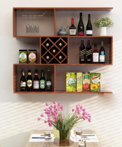 Étagère à Bouteilles multifonctionnelle pour Le Stockage du vin, étagère à vin Murale en Bois, étagère Simple avec Support pour Verres à vin, Grande vitrine de Bar pour Alcool, sal
