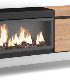 Skraut Home | Meuble TV | Banc Télé | Grand Espace de Rangement | 210 | pour Les TV jusqu'à 80" | Cheminée électrique XXL | Suspendu, Mural | Style Moderne | Chêne et Noir