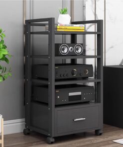 Meuble multimédia Moderne à Plusieurs Niveaux pour Salon et Chambre à Coucher, Rangement pour Contenu stéréo et Support pour Platine Vinyle, Meuble de Divertissement.