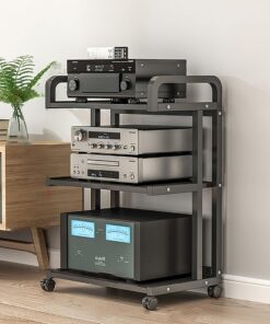 Étagères Rack de Stockage Audio Vidéo Support de Rangement D'angle Mobile avec Roulettes Support Audio Sur Pied à 3/4/5 Couches pour Le Salon La Salle de Jeux Le Studio D'enregistrement.(Nero,50x40x81