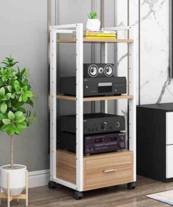 Meuble multimédia HiFi à 3/4 niveaux avec tiroir – Étagère audio AV pour lecteur de disques