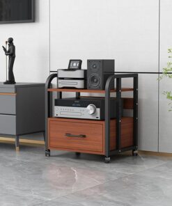 Meuble hifi,Support Multimédia Audio Et Vidéo D'angle For TV,meuble chaine hifi Rangement Audio Et Vidéo For Bureau À Domicile,meuble chaine hifi,étagères audio-vidéo,stand multimédia AV(Walnut,3-laye