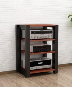 Meuble HiFi Rack à 4 Niveaux pour appareils Audio-vidéo, étagère réglable pour disques vinyles, Structure Robuste en Acier, Pieds réglables en Hauteur, Marron, 60 x 51 x 80 cm, idéal pour pl