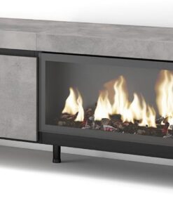 Skraut Home | Meuble TV | Banc Télé | Grand Espace de Rangement | 210 | pour Les TV jusqu'à 80" | Cheminée électrique XXL | Design Industriel | Style Moderne | Ciment