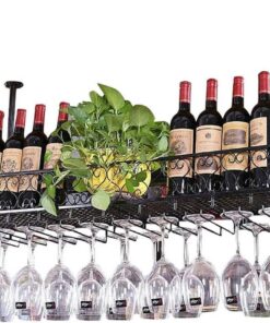 Porte-Bouteille de vin Suspendu au Plafond, métal sous étagère à vin Verres de Champagne à vin Support de Support en Verre pour Bar de Cuisine Pub Wine Decor Display (Couleur: Noir