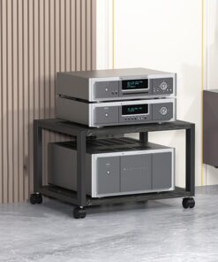 Support Audio, Support multimédia AV avec Roue, Support Audio de Stockage Ouvert, Support Audio, étagère pour Console de Jeux vidéo, Tour Audio, étagères réglables, étagère d'angle, Support