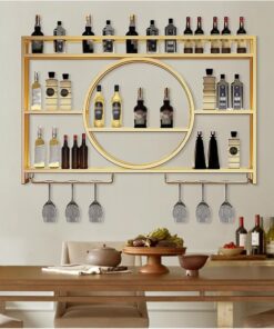 Étagère à Boissons, casier à vin Mural, Support Mural pour Bar et Verre, unité Domestique, Armoire Haute Noire pour étagères de Salon, Porte-pintes, étagère pour Bouteilles d'alcoo
