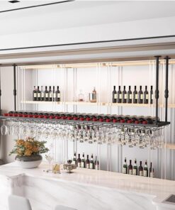 Étagères flottantes pour bar, casier à vin suspendu avec support à verres à pied, casier à vin inversé, casier à vin rond industriel suspendu avec perche, pour maison, restaurant, bar (taill